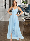 Selina A-Line V-neck Asymmetrical Chiffon Bridesmaid Dress With Cascading Ruffles UKP0013145