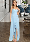 Selina A-Line V-neck Asymmetrical Chiffon Bridesmaid Dress With Cascading Ruffles UKP0013145