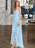 Selina A-Line V-neck Asymmetrical Chiffon Bridesmaid Dress With Cascading Ruffles UKP0013145