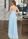 Selina A-Line V-neck Asymmetrical Chiffon Bridesmaid Dress With Cascading Ruffles UKP0013145