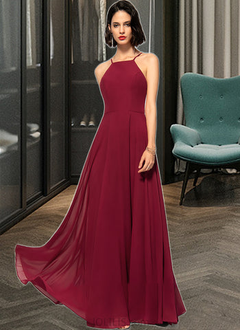 Savanna A-Line Scoop Neck Square Neckline Floor-Length Chiffon Bridesmaid Dress UKP0013146