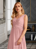 Micah A-Line V-neck Floor-Length Bridesmaid Dress With Ruffle Bow(s) UKP0013148