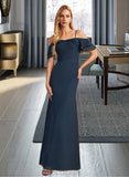 Sidney Sheath/Column Off-the-Shoulder Floor-Length Bridesmaid Dress With Ruffle Beading UKP0013149