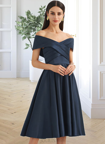 Michaela A-Line Off-the-Shoulder Knee-Length Bridesmaid Dress With Pockets UKP0013150