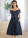 Michaela A-Line Off-the-Shoulder Knee-Length Bridesmaid Dress With Pockets UKP0013150