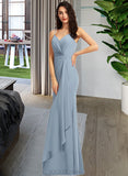 Amanda Sheath/Column V-neck Floor-Length Bridesmaid Dress UKP0013152