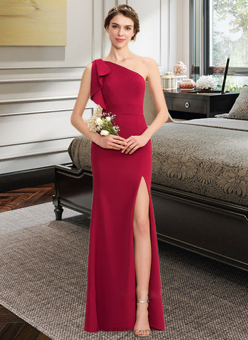 Danna Sheath/Column One-Shoulder Floor-Length Stretch Crepe Bridesmaid Dress With Split Front UKP0013153