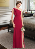 Danna Sheath/Column One-Shoulder Floor-Length Stretch Crepe Bridesmaid Dress With Split Front UKP0013153