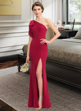 Danna Sheath/Column One-Shoulder Floor-Length Stretch Crepe Bridesmaid Dress With Split Front UKP0013153