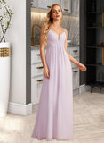 Frida A-Line V-neck Floor-Length Bridesmaid Dress With Ruffle UKP0013154