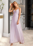 Frida A-Line V-neck Floor-Length Bridesmaid Dress With Ruffle UKP0013154