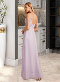 Frida A-Line V-neck Floor-Length Bridesmaid Dress With Ruffle UKP0013154