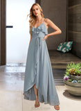 Lorelei A-Line V-neck Asymmetrical Bridesmaid Dress With Ruffle UKP0013155