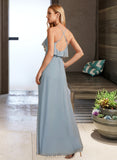 Lorelei A-Line V-neck Asymmetrical Bridesmaid Dress With Ruffle UKP0013155