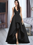 Marilyn Ball-Gown/Princess V-neck Asymmetrical Satin Bridesmaid Dress With Cascading Ruffles UKP0013157