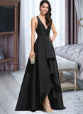 Marilyn Ball-Gown/Princess V-neck Asymmetrical Satin Bridesmaid Dress With Cascading Ruffles UKP0013157