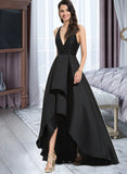 Marilyn Ball-Gown/Princess V-neck Asymmetrical Satin Bridesmaid Dress With Cascading Ruffles UKP0013157