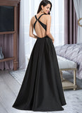 Marilyn Ball-Gown/Princess V-neck Asymmetrical Satin Bridesmaid Dress With Cascading Ruffles UKP0013157