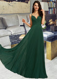 Yareli A-Line V-neck Floor-Length Bridesmaid Dress With Pleated UKP0013159