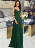 Yareli A-Line V-neck Floor-Length Bridesmaid Dress With Pleated UKP0013159