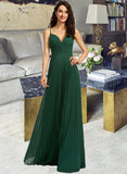 Yareli A-Line V-neck Floor-Length Bridesmaid Dress With Pleated UKP0013159