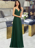 Yareli A-Line V-neck Floor-Length Bridesmaid Dress With Pleated UKP0013159