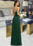 Yareli A-Line V-neck Floor-Length Bridesmaid Dress With Pleated UKP0013159