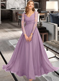 Reyna A-Line V-neck Floor-Length Chiffon Bridesmaid Dress UKP0013162