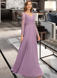 Reyna A-Line V-neck Floor-Length Chiffon Bridesmaid Dress UKP0013162