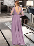 Reyna A-Line V-neck Floor-Length Chiffon Bridesmaid Dress UKP0013162