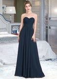 Brynlee A-Line Sweetheart Floor-Length Chiffon Lace Bridesmaid Dress With Ruffle UKP0013163