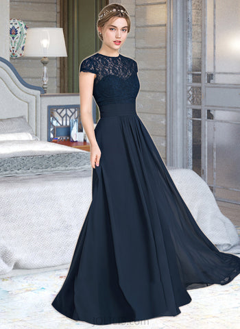 Brynlee A-Line Sweetheart Floor-Length Chiffon Lace Bridesmaid Dress With Ruffle UKP0013163