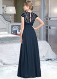 Brynlee A-Line Sweetheart Floor-Length Chiffon Lace Bridesmaid Dress With Ruffle UKP0013163