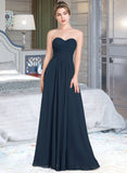 Brynlee A-Line Sweetheart Floor-Length Chiffon Lace Bridesmaid Dress With Ruffle UKP0013163