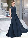 Brynlee A-Line Sweetheart Floor-Length Chiffon Lace Bridesmaid Dress With Ruffle UKP0013163