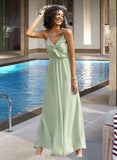 Eva A-Line V-neck Floor-Length Bridesmaid Dress With Ruffle UKP0013164