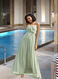 Eva A-Line V-neck Floor-Length Bridesmaid Dress With Ruffle UKP0013164