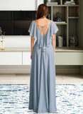 Fiona A-Line V-neck Floor-Length Bridesmaid Dress With Ruffle UKP0013165