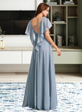 Fiona A-Line V-neck Floor-Length Bridesmaid Dress With Ruffle UKP0013165