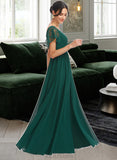 Adrianna A-Line V-neck Floor-Length Bridesmaid Dress With Lace Split Front UKP0013166