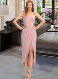 Eve Sheath/Column V-neck Asymmetrical Stretch Crepe Bridesmaid Dress UKP0013167