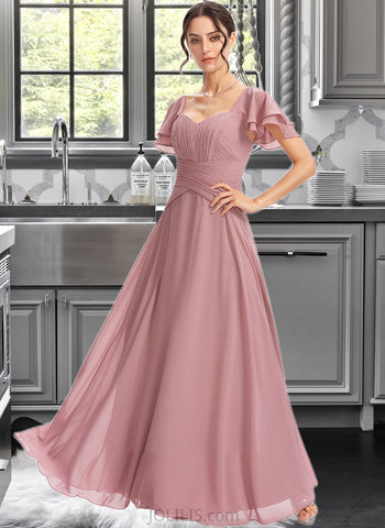 Giselle A-Line Square Neckline Floor-Length Bridesmaid Dress With Ruffle Cascading Ruffles UKP0013172