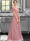 Giselle A-Line Square Neckline Floor-Length Bridesmaid Dress With Ruffle Cascading Ruffles UKP0013172