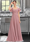 Giselle A-Line Square Neckline Floor-Length Bridesmaid Dress With Ruffle Cascading Ruffles UKP0013172