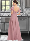 Giselle A-Line Square Neckline Floor-Length Bridesmaid Dress With Ruffle Cascading Ruffles UKP0013172