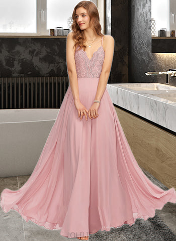 Azaria A-Line V-neck Floor-Length Chiffon Bridesmaid Dress UKP0013173