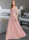 Sam A-Line V-neck Floor-Length Chiffon Bridesmaid Dress With Ruffle UKP0013174