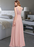 Sam A-Line V-neck Floor-Length Chiffon Bridesmaid Dress With Ruffle UKP0013174