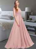 Sam A-Line V-neck Floor-Length Chiffon Bridesmaid Dress With Ruffle UKP0013174