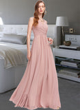 Sam A-Line V-neck Floor-Length Chiffon Bridesmaid Dress With Ruffle UKP0013174